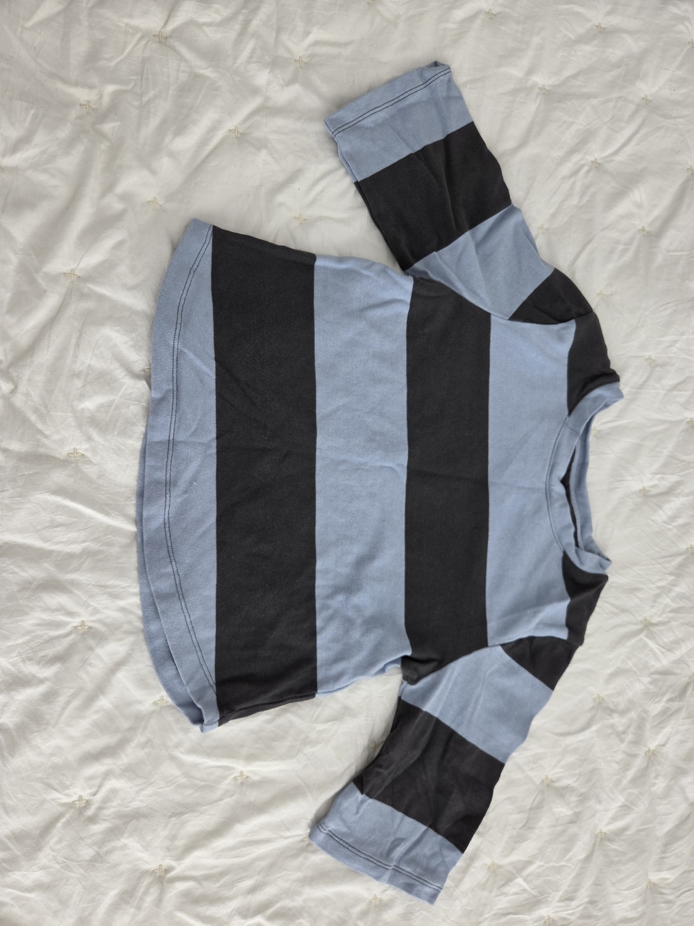 Womens Tee in Slate Blue and Black Wide Stripes